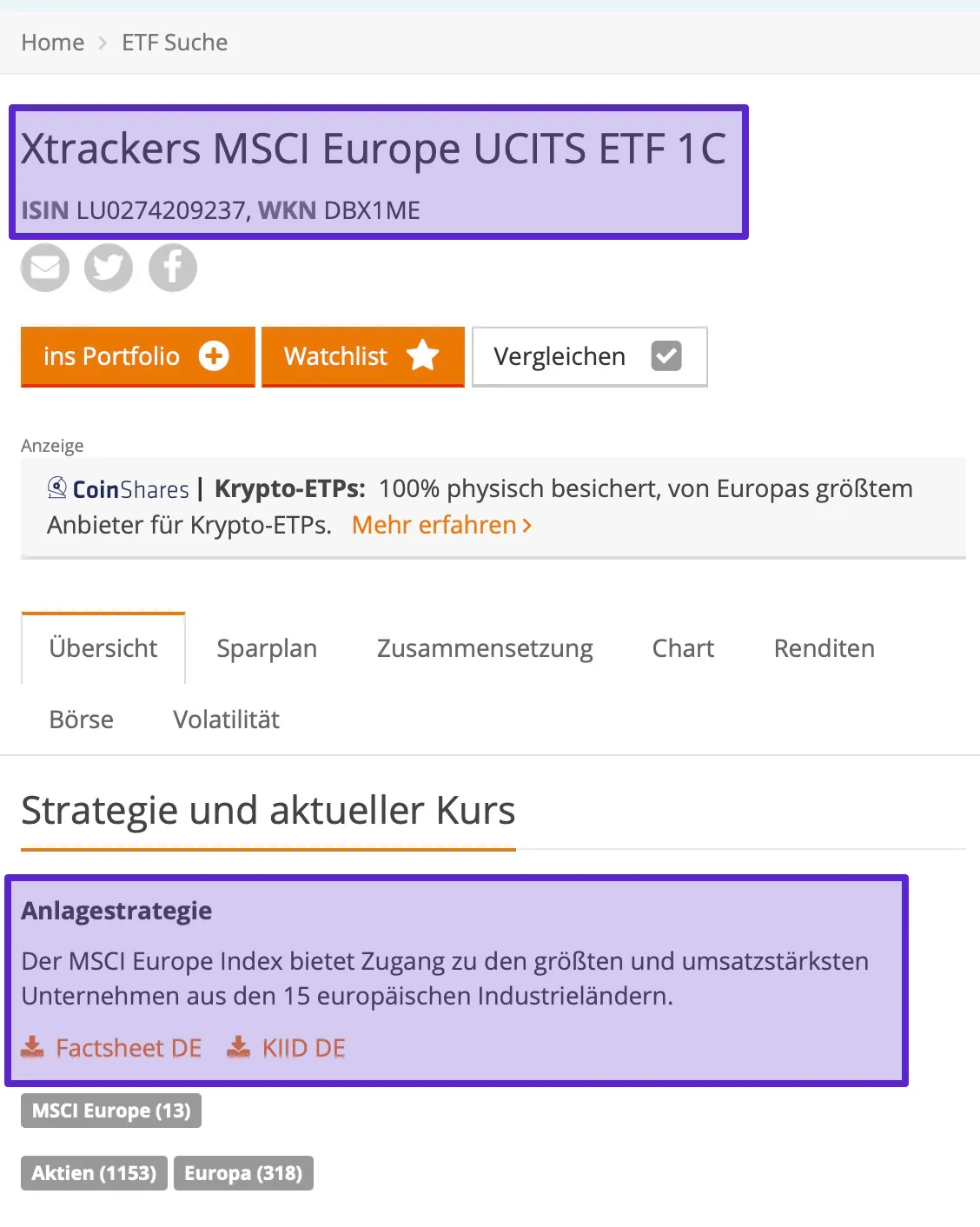 ISIN aufschreiben, Details ansehen
